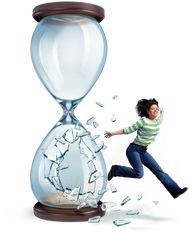 Woman escaping from an hourglass